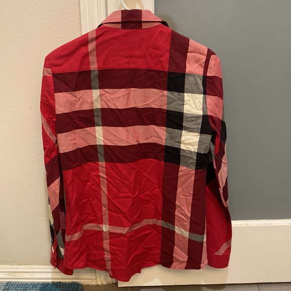 Burberry check button up shirt in red - Picture 2 of 5